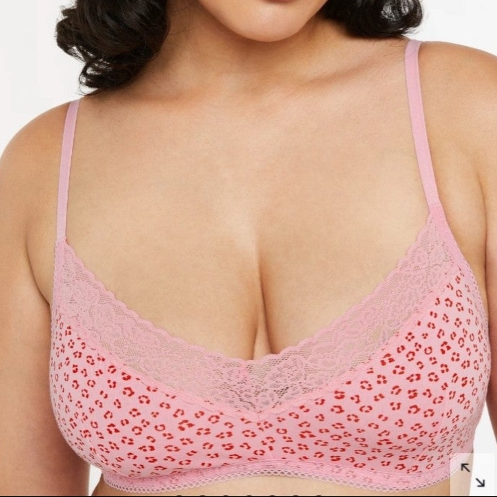 Savage Fenty Picky pink leopard print lace trim bralette Size Large
